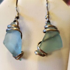 Wrapped Sea Glass Earrings. #0878